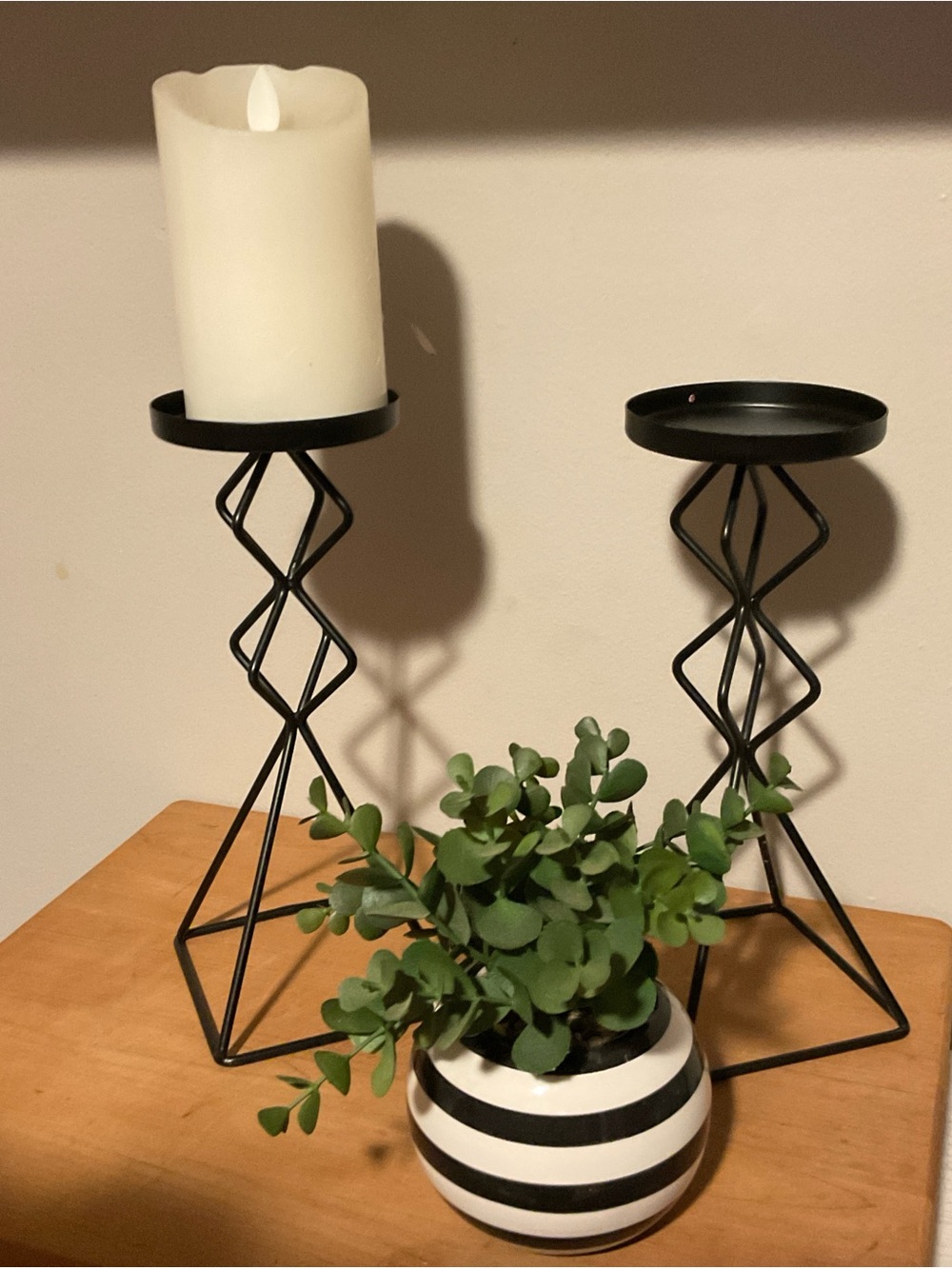 Black Metal Geometric Candle Holders - Set of 2 with matching plant